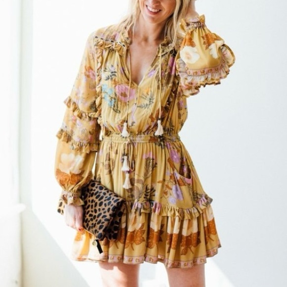 Spell & The Gypsy Collective Wild Bloom Long Sleeve Playdress, Mustard - Picture 4 of 16